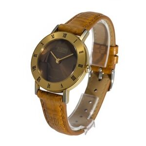 Britannia Quartz Watch‎ Brown Marble Style Dial Roman Numerals Gold Tone